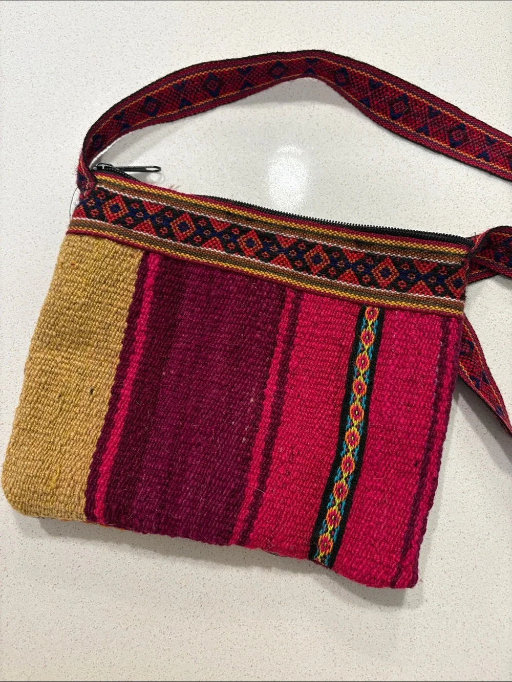 Handwoven Multicolor Stripe Crossbody Bag - Pink, Mustard & Orange